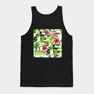 Tropical Background. watercolor tropical leaves and plants. Hand painted jungle greenery background Tank Top
